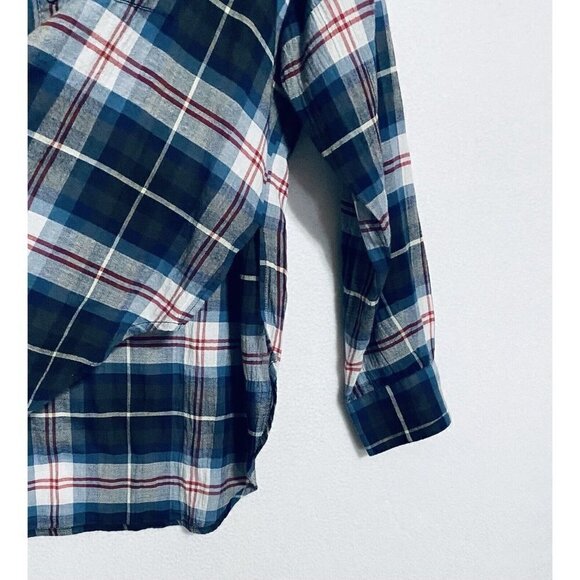 Madewell Top Womens Medium Wheaton Plaid Collarless Popover Tunic Blue Boho - Picture 4 of 7